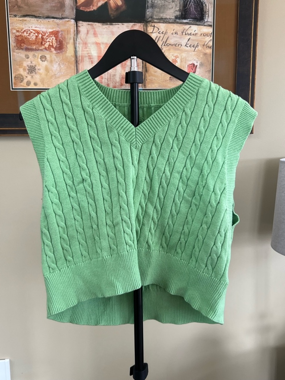 Cable Knit V-Neck Sweater Vest in Mint Green